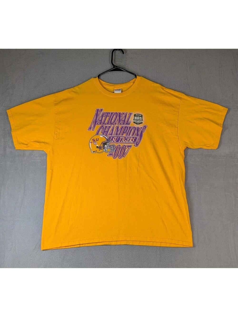 Vintage Y2K LSU Tigers Mens 2XL Yellow 2007 BCS National Champions Tee Shirt
